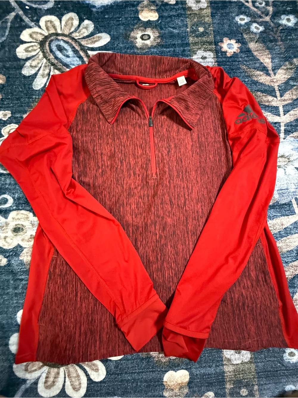 adidas Red Heather Quarter-Zip Long Sleeve Pullover